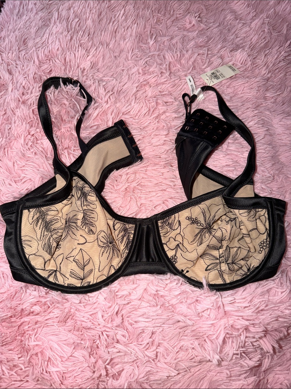 aerie Black Trim Beige Floral Underwire Bra